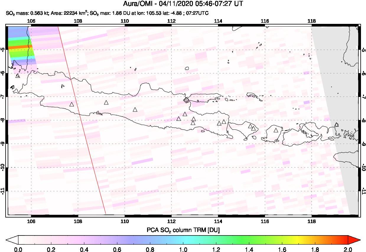 A sulfur dioxide image over Java, Indonesia on Apr 11, 2020.