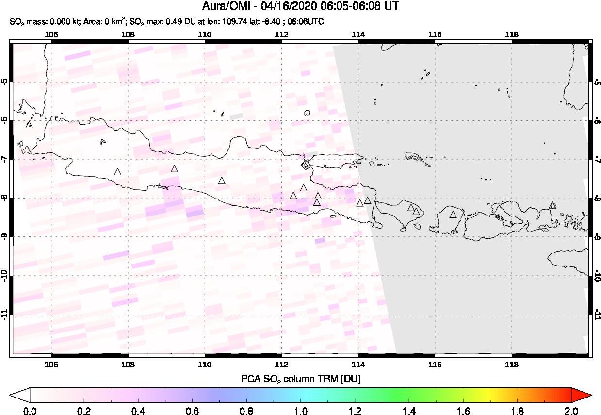 A sulfur dioxide image over Java, Indonesia on Apr 16, 2020.