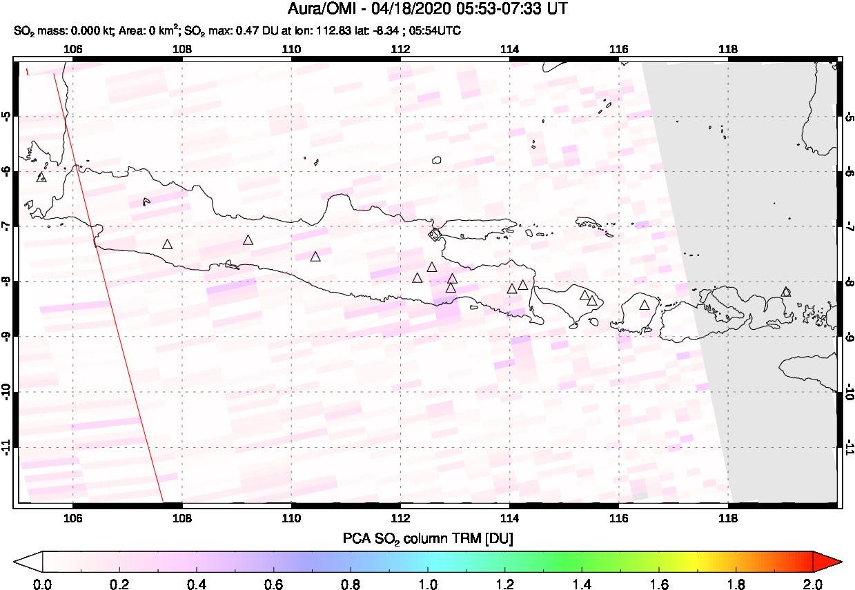 A sulfur dioxide image over Java, Indonesia on Apr 18, 2020.