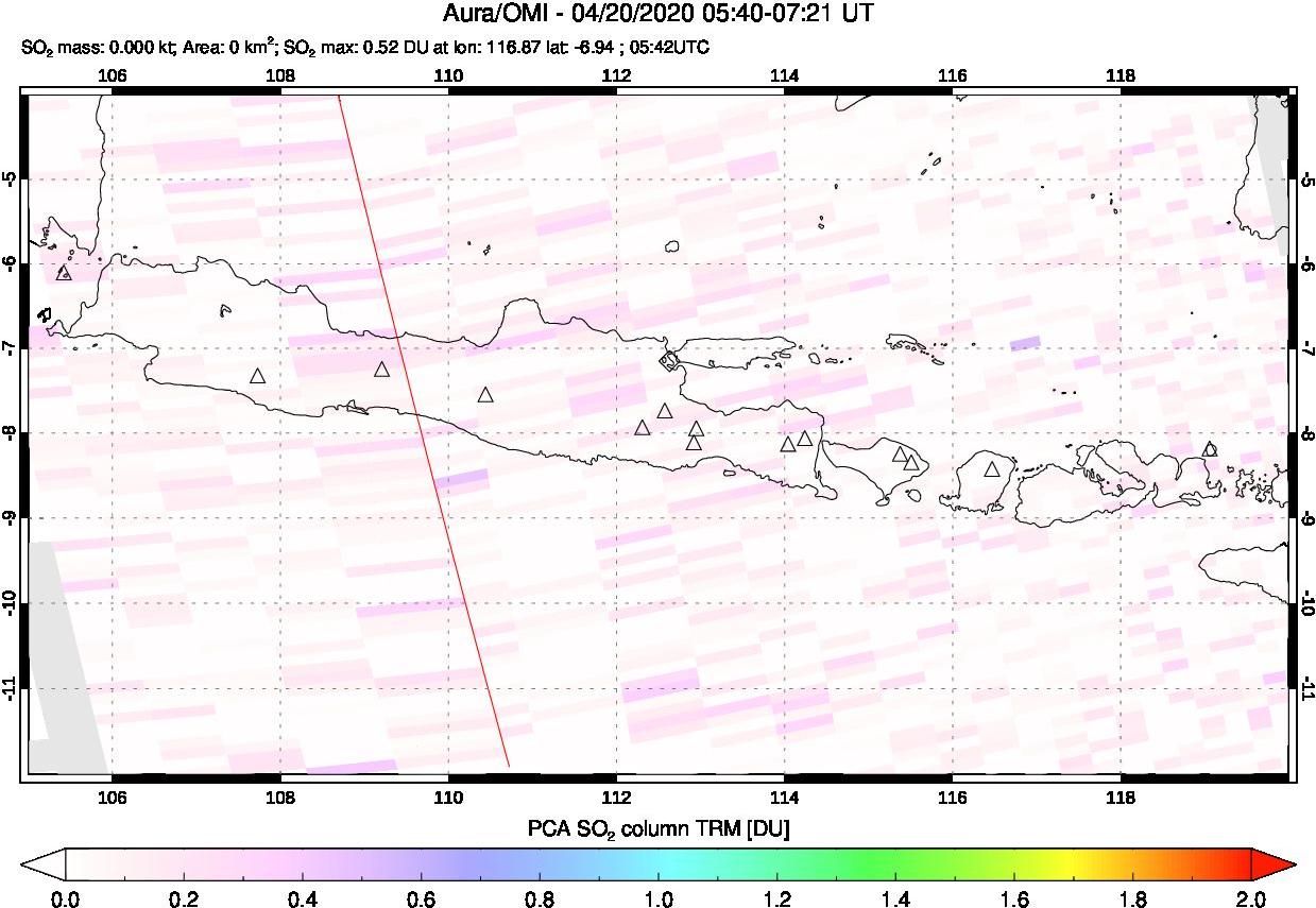 A sulfur dioxide image over Java, Indonesia on Apr 20, 2020.