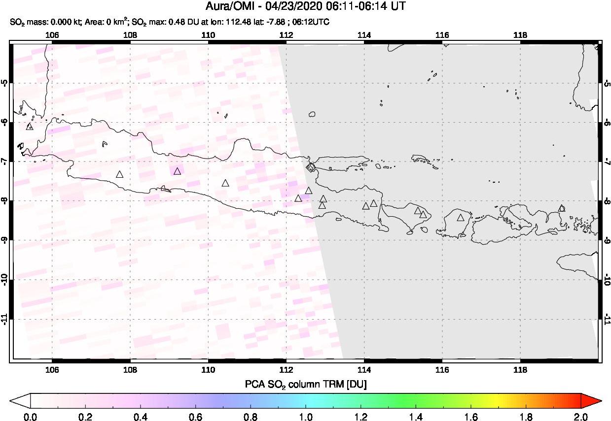 A sulfur dioxide image over Java, Indonesia on Apr 23, 2020.