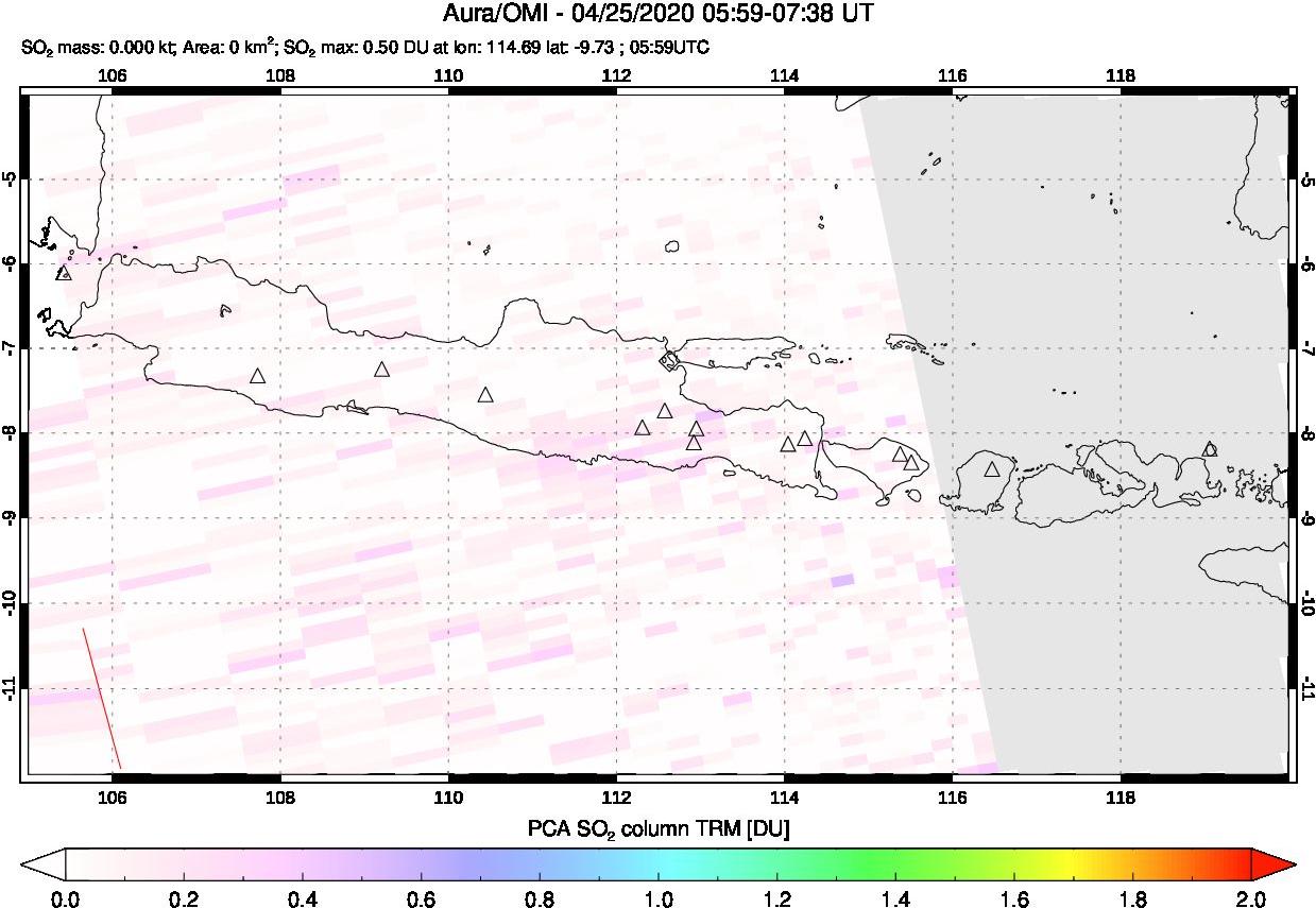 A sulfur dioxide image over Java, Indonesia on Apr 25, 2020.