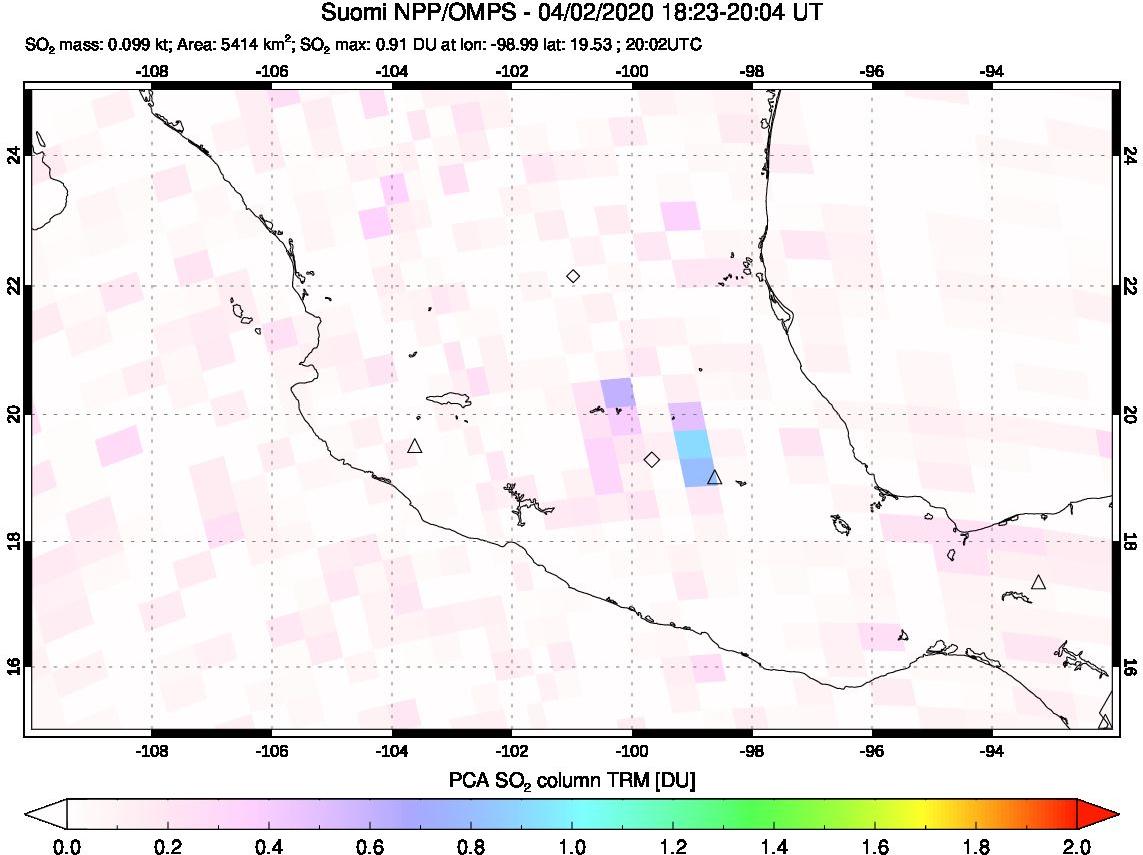 A sulfur dioxide image over Mexico on Apr 02, 2020.