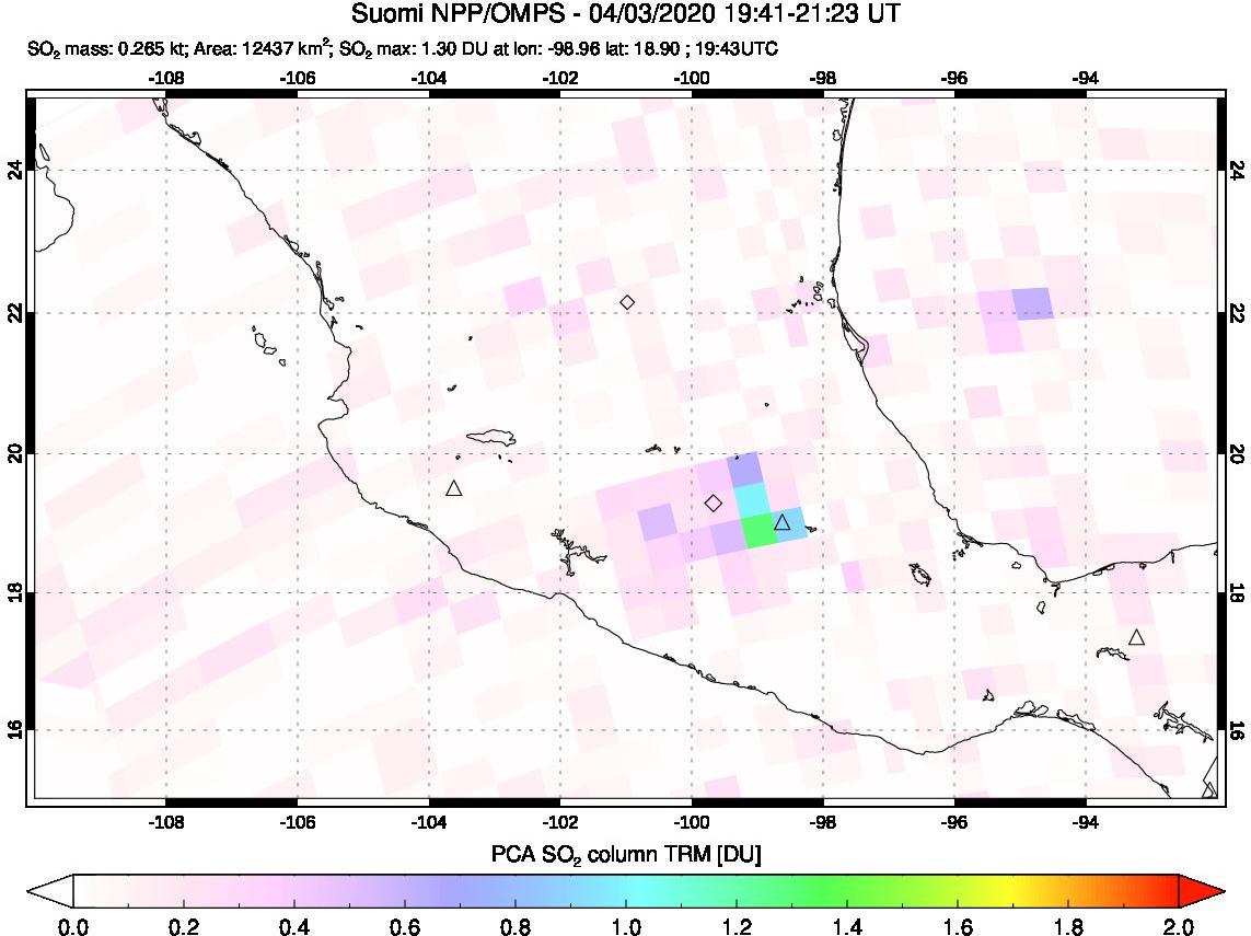 A sulfur dioxide image over Mexico on Apr 03, 2020.