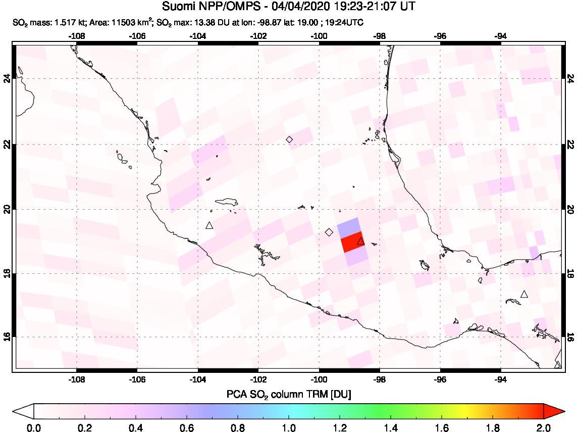 A sulfur dioxide image over Mexico on Apr 04, 2020.