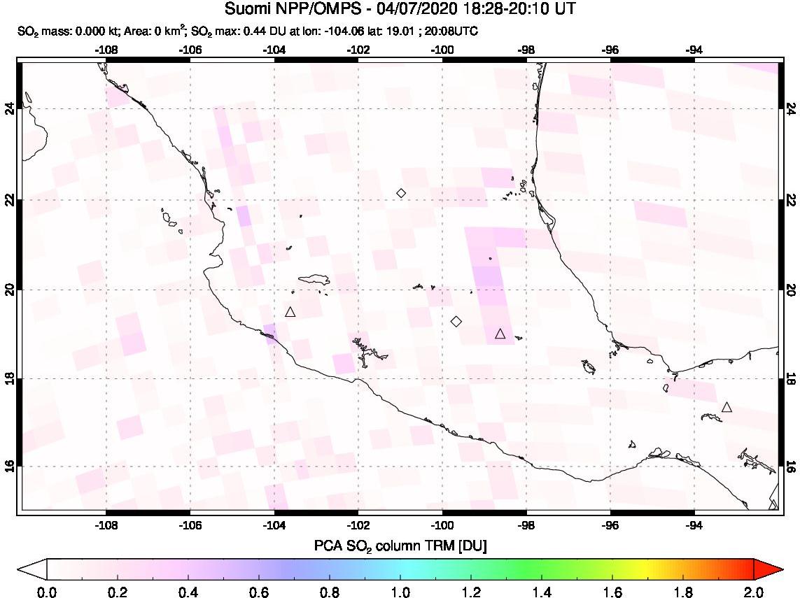 A sulfur dioxide image over Mexico on Apr 07, 2020.