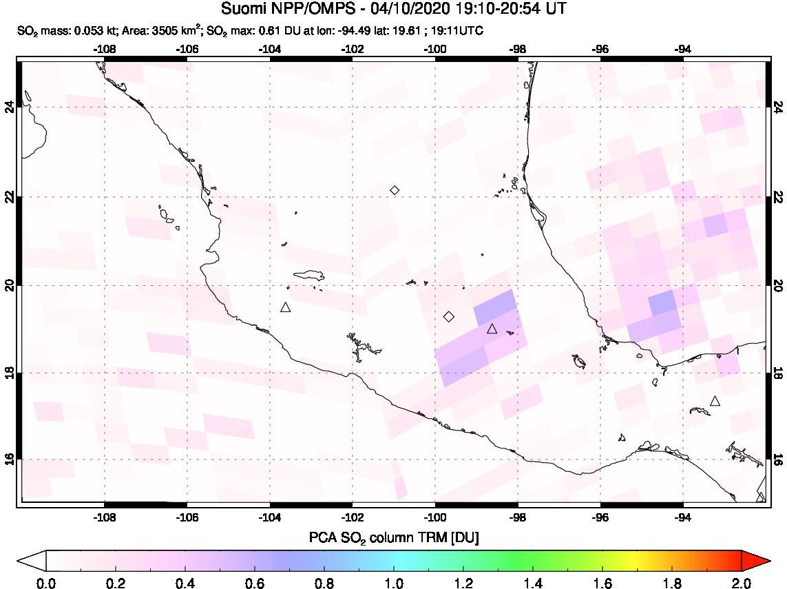 A sulfur dioxide image over Mexico on Apr 10, 2020.