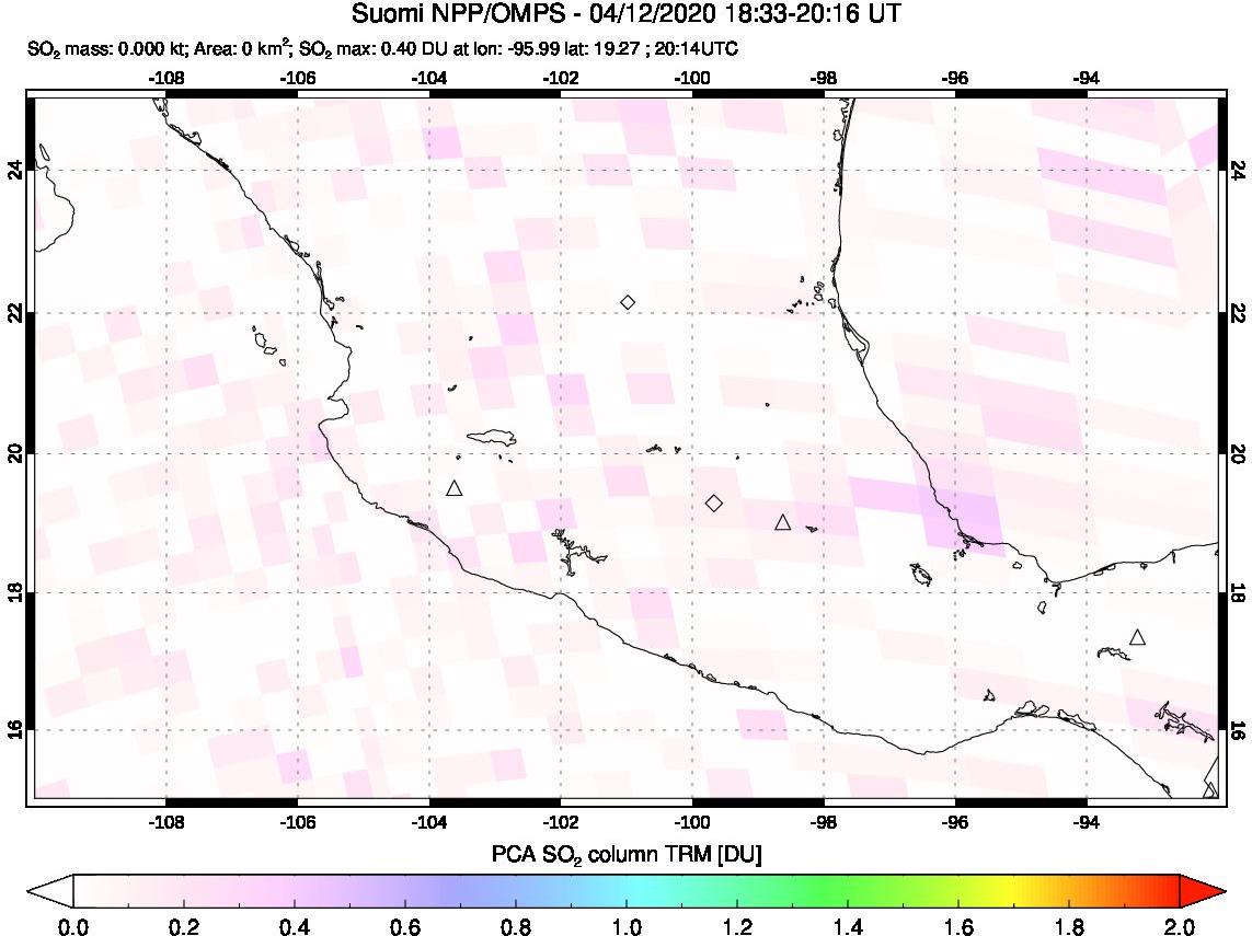 A sulfur dioxide image over Mexico on Apr 12, 2020.