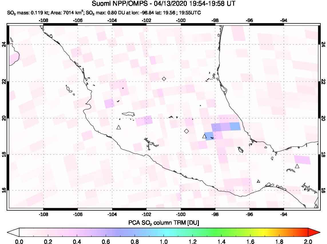 A sulfur dioxide image over Mexico on Apr 13, 2020.