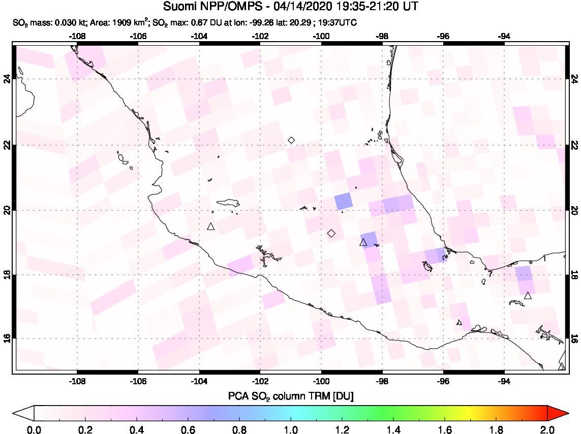 A sulfur dioxide image over Mexico on Apr 14, 2020.