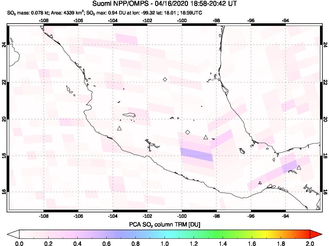 A sulfur dioxide image over Mexico on Apr 16, 2020.