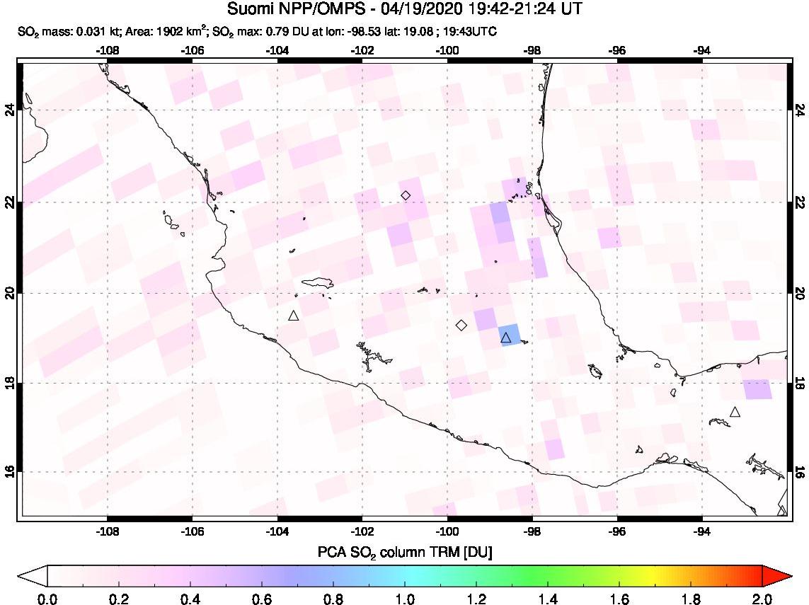 A sulfur dioxide image over Mexico on Apr 19, 2020.
