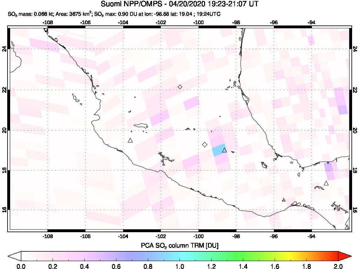 A sulfur dioxide image over Mexico on Apr 20, 2020.