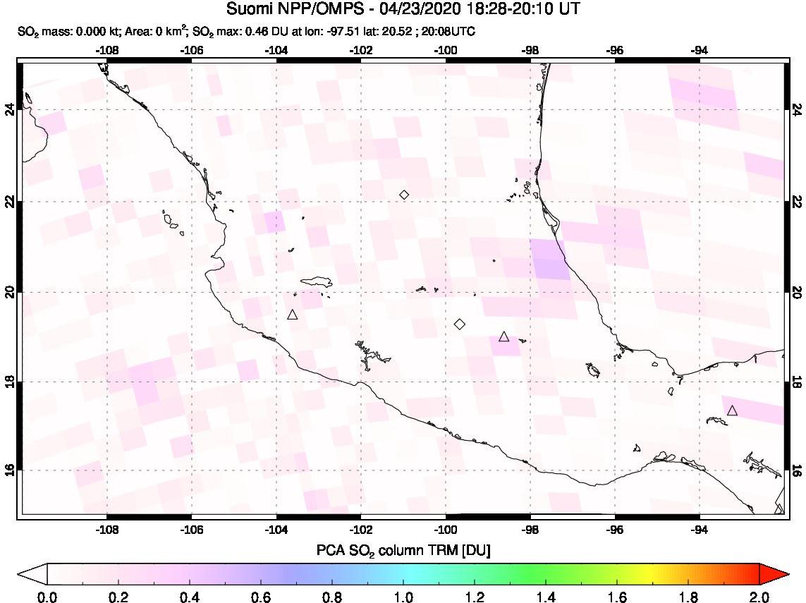 A sulfur dioxide image over Mexico on Apr 23, 2020.