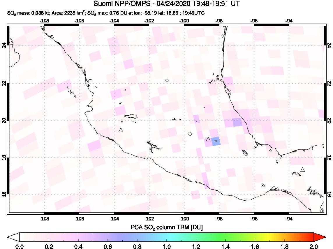 A sulfur dioxide image over Mexico on Apr 24, 2020.