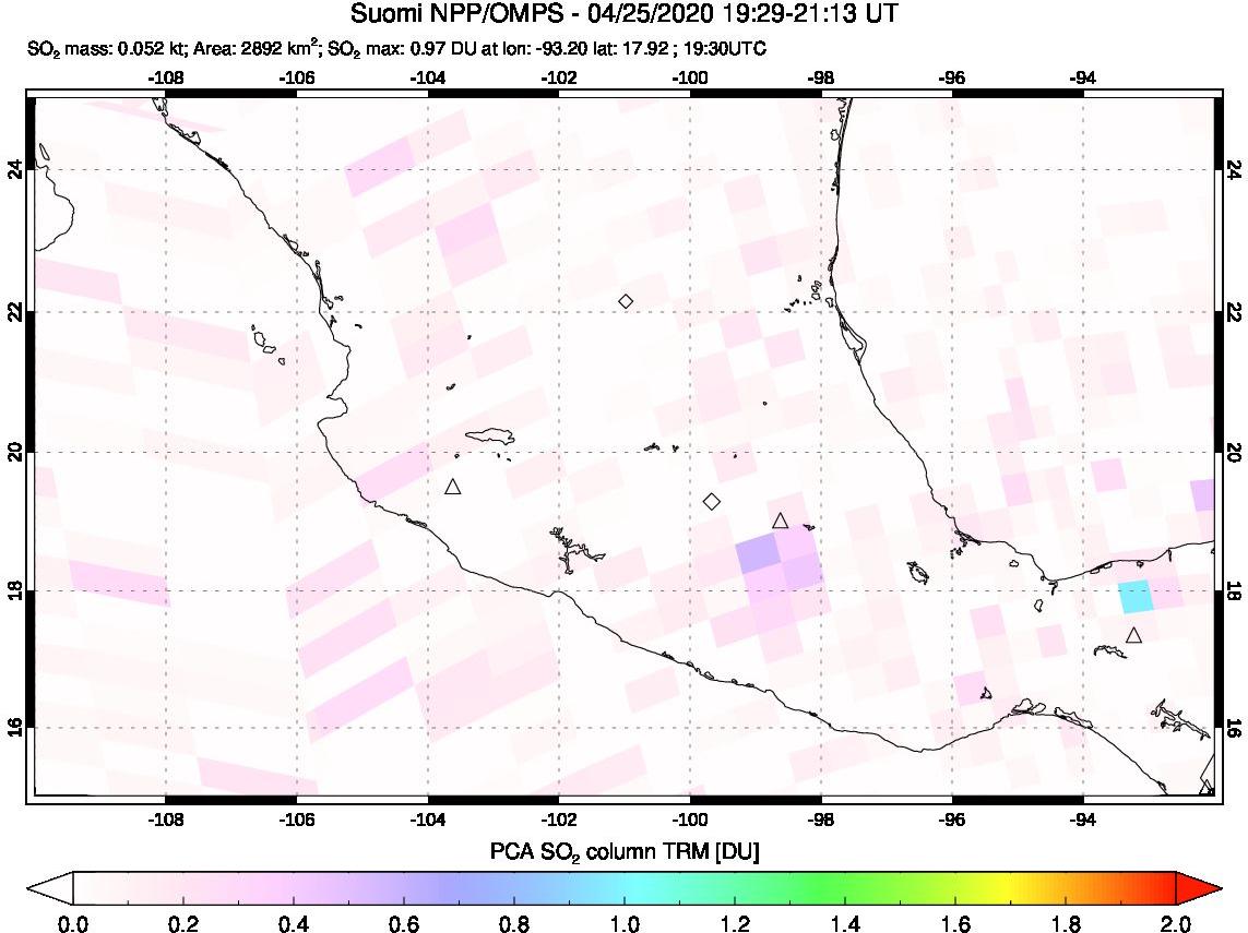 A sulfur dioxide image over Mexico on Apr 25, 2020.