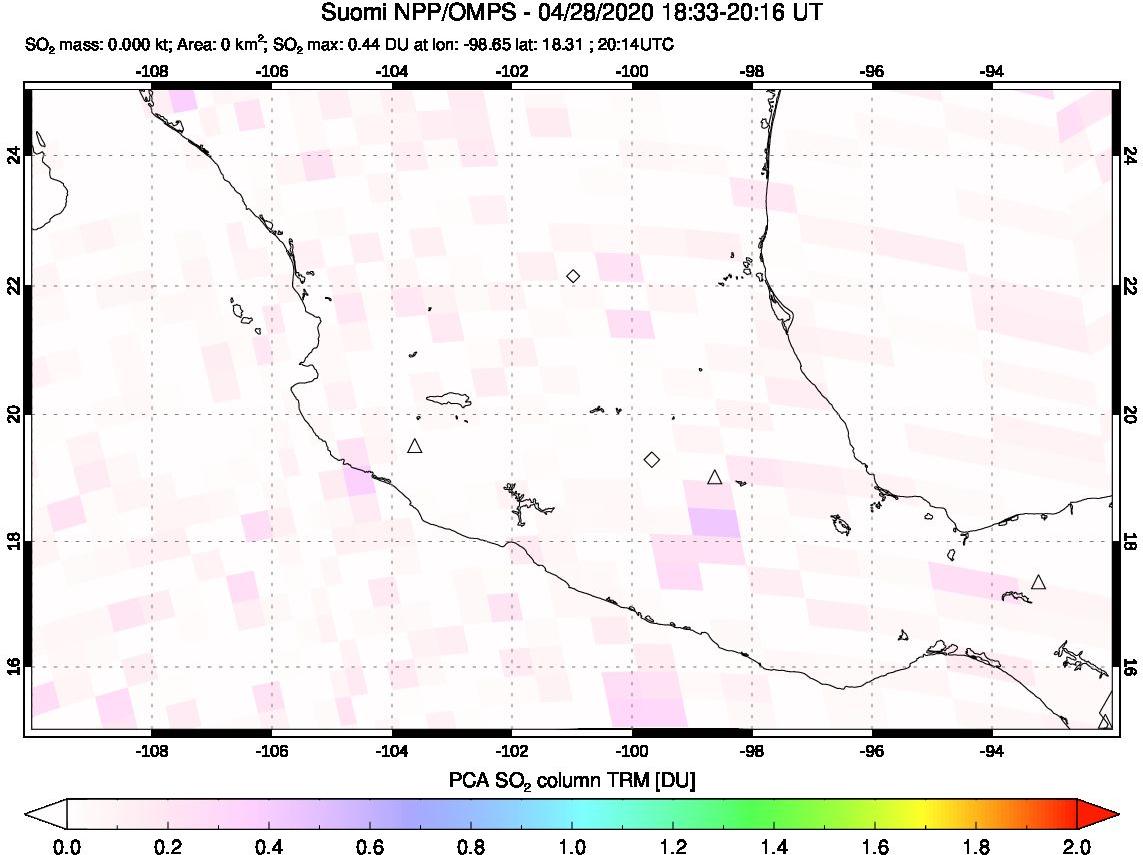 A sulfur dioxide image over Mexico on Apr 28, 2020.