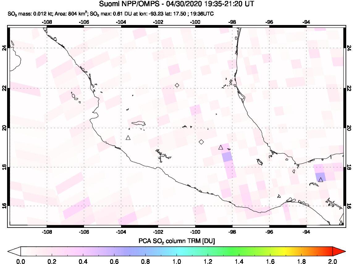 A sulfur dioxide image over Mexico on Apr 30, 2020.