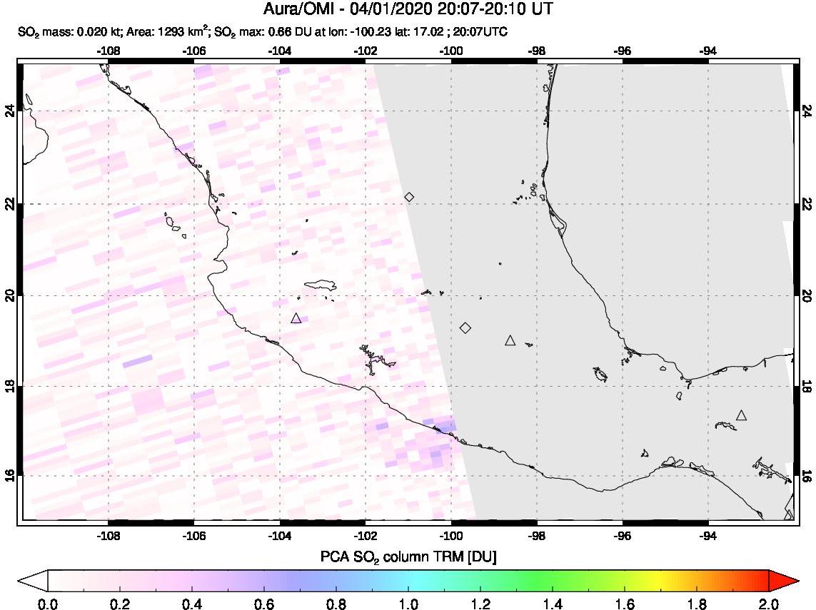 A sulfur dioxide image over Mexico on Apr 01, 2020.