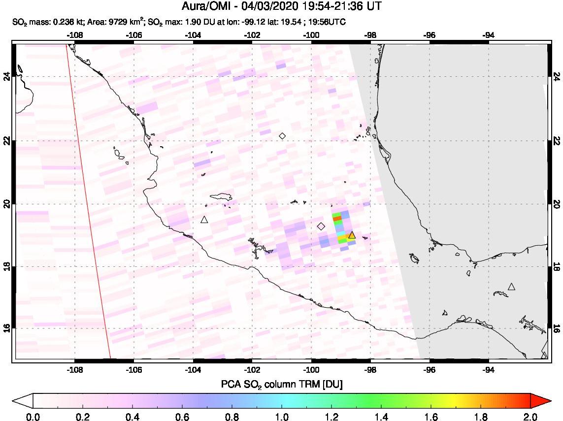 A sulfur dioxide image over Mexico on Apr 03, 2020.