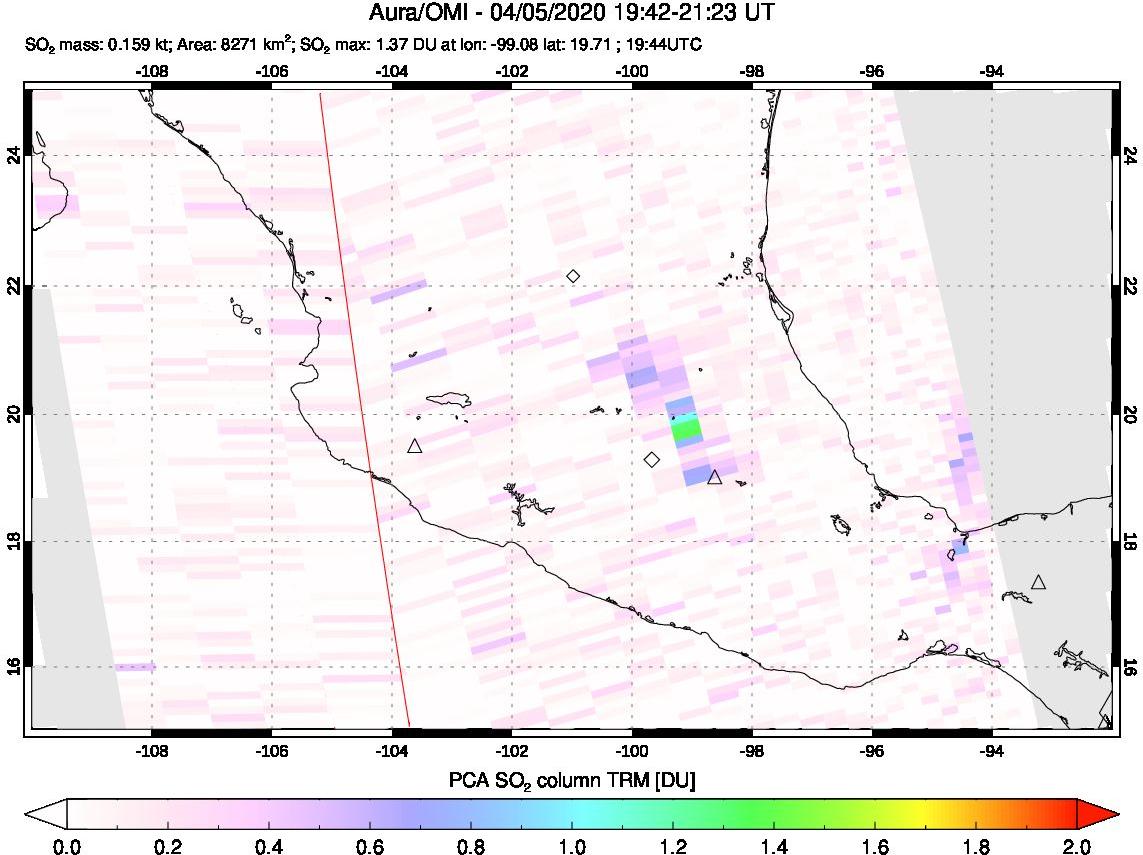 A sulfur dioxide image over Mexico on Apr 05, 2020.