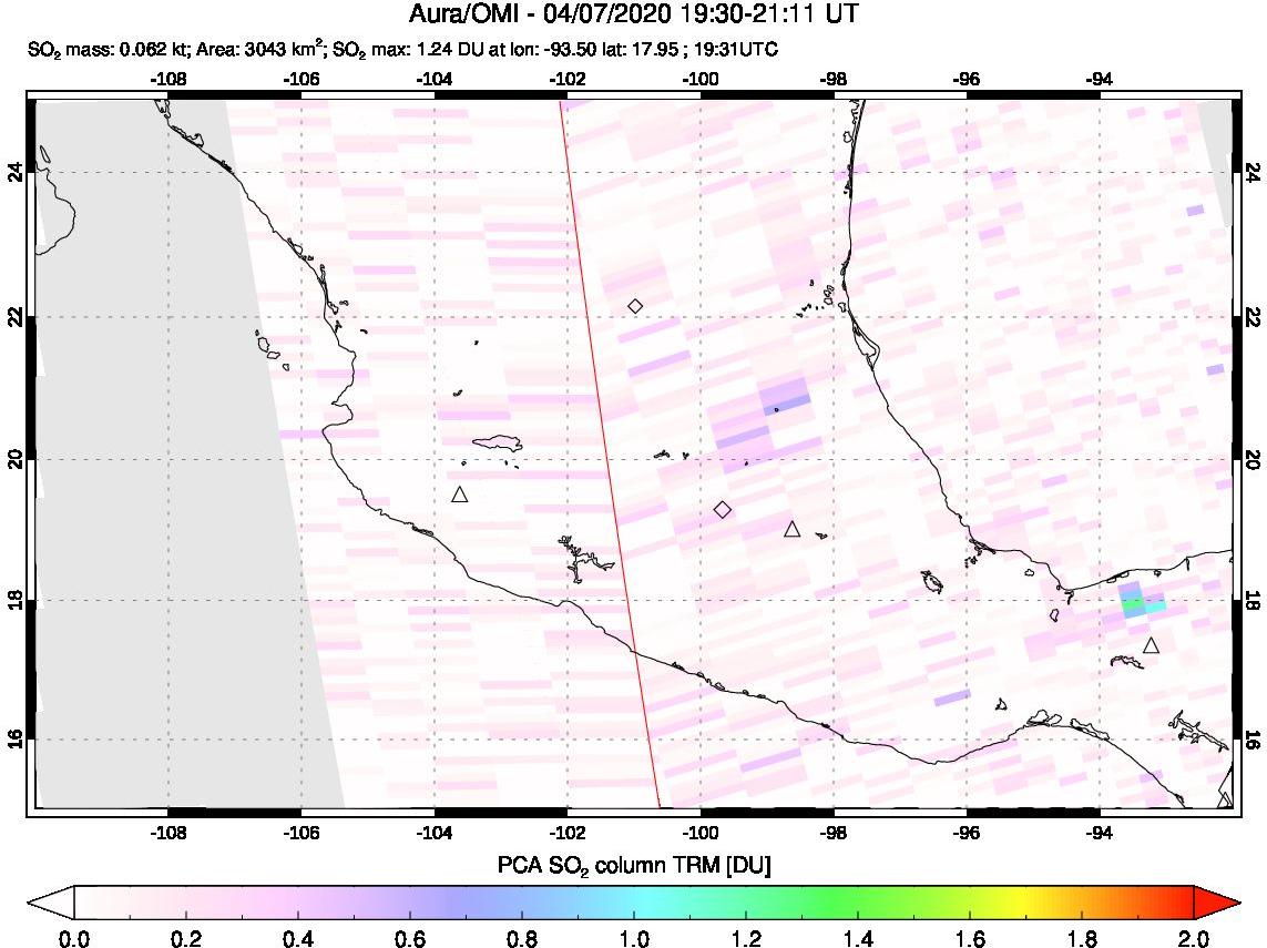 A sulfur dioxide image over Mexico on Apr 07, 2020.