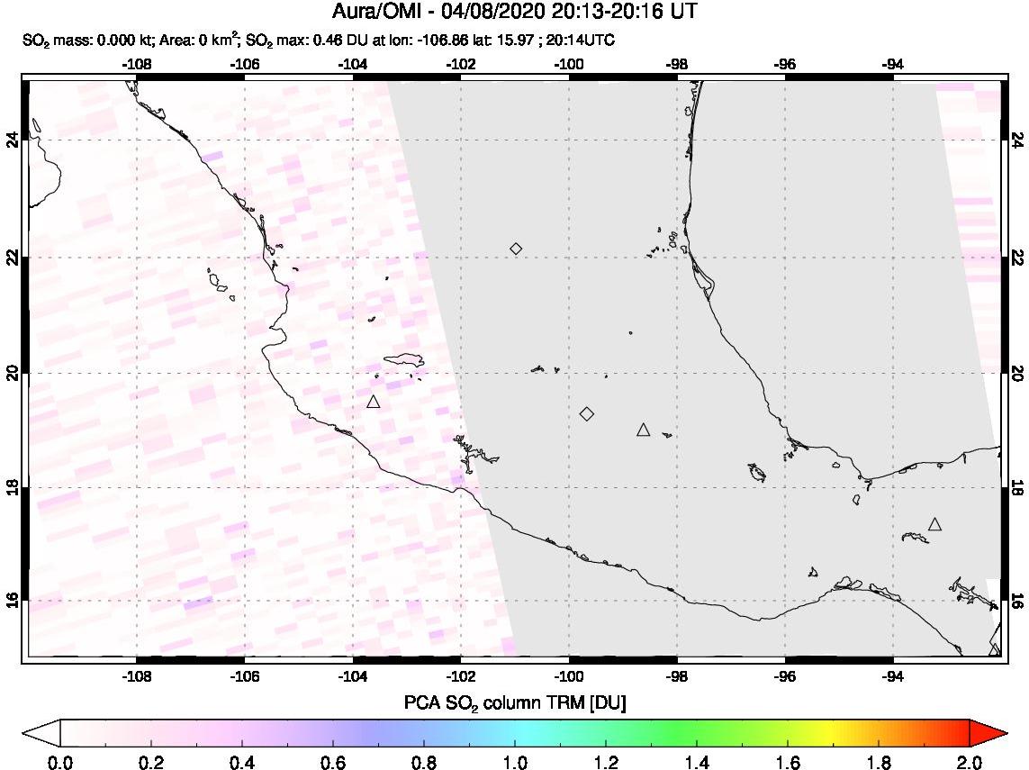 A sulfur dioxide image over Mexico on Apr 08, 2020.