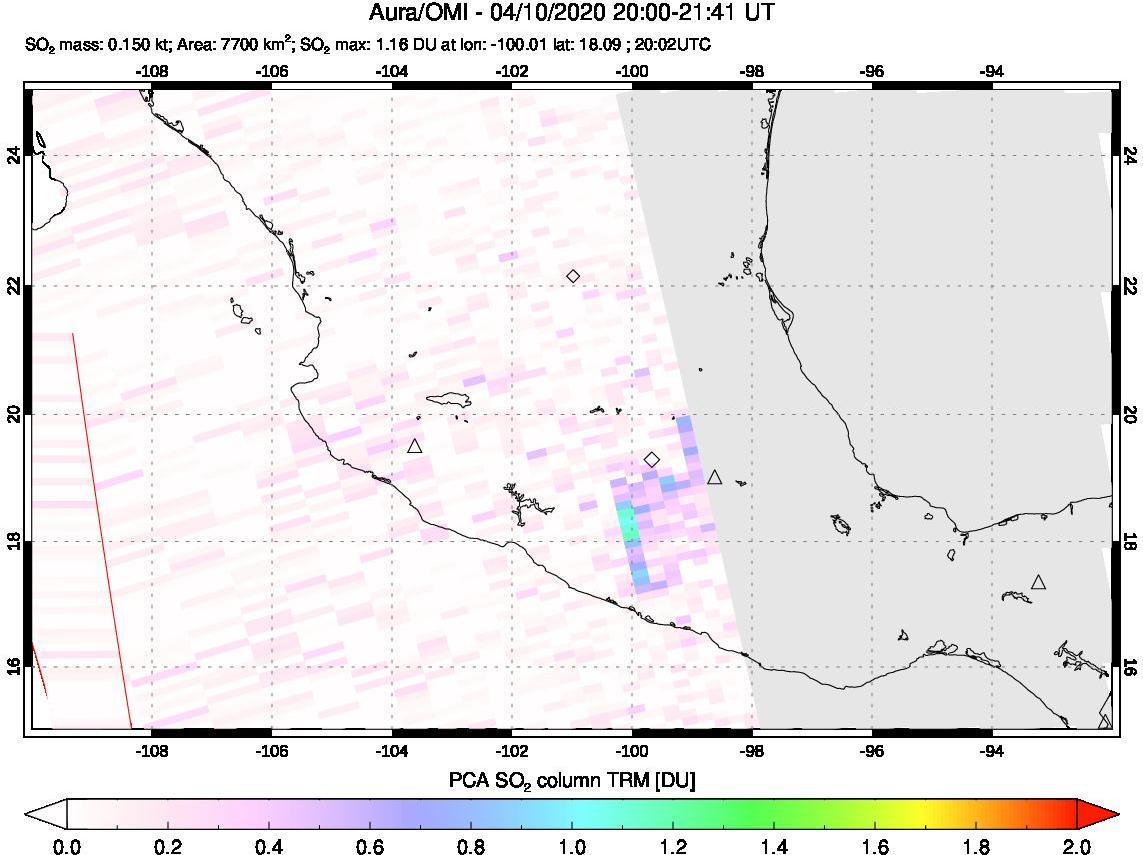 A sulfur dioxide image over Mexico on Apr 10, 2020.