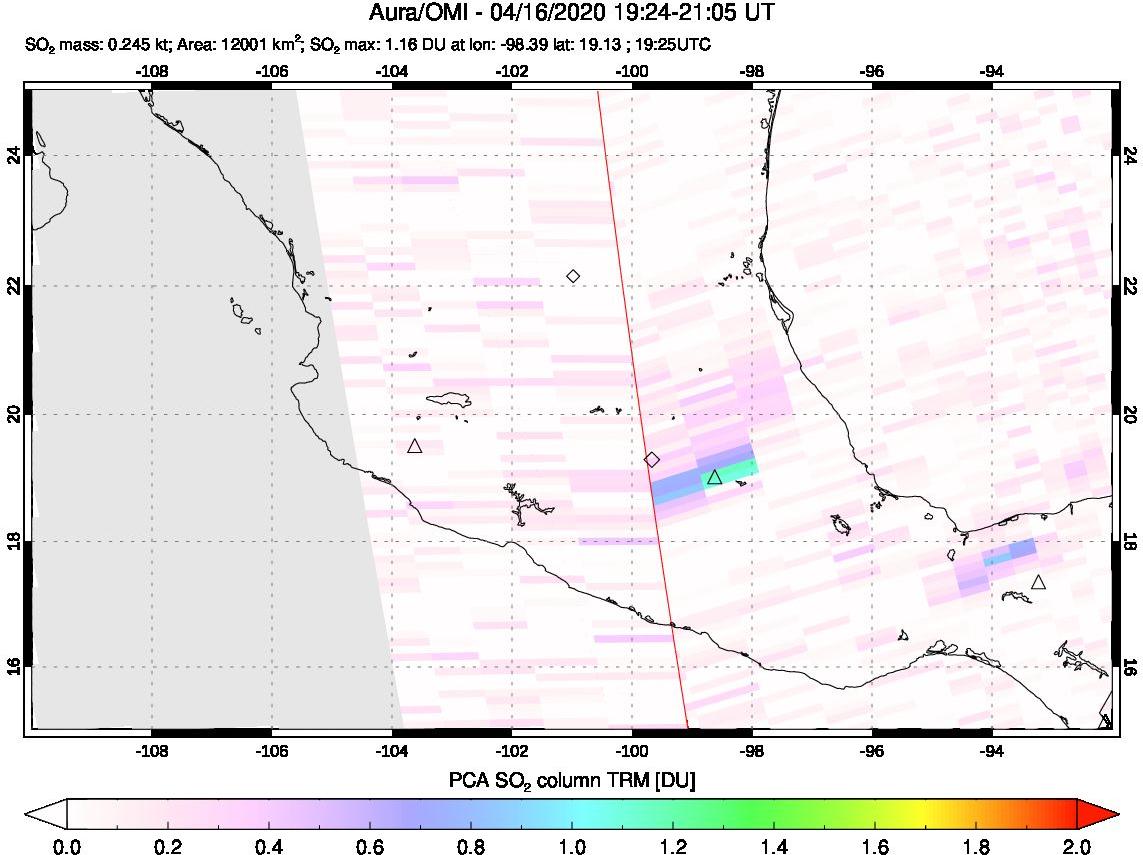 A sulfur dioxide image over Mexico on Apr 16, 2020.