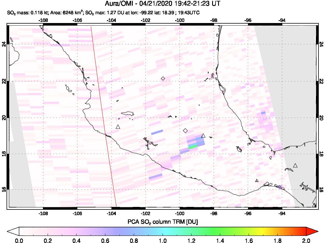 A sulfur dioxide image over Mexico on Apr 21, 2020.