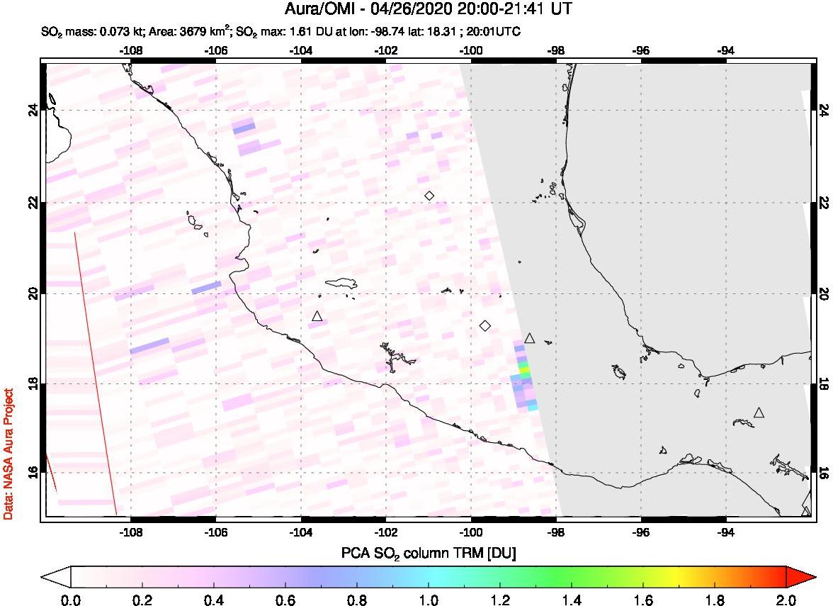 A sulfur dioxide image over Mexico on Apr 26, 2020.