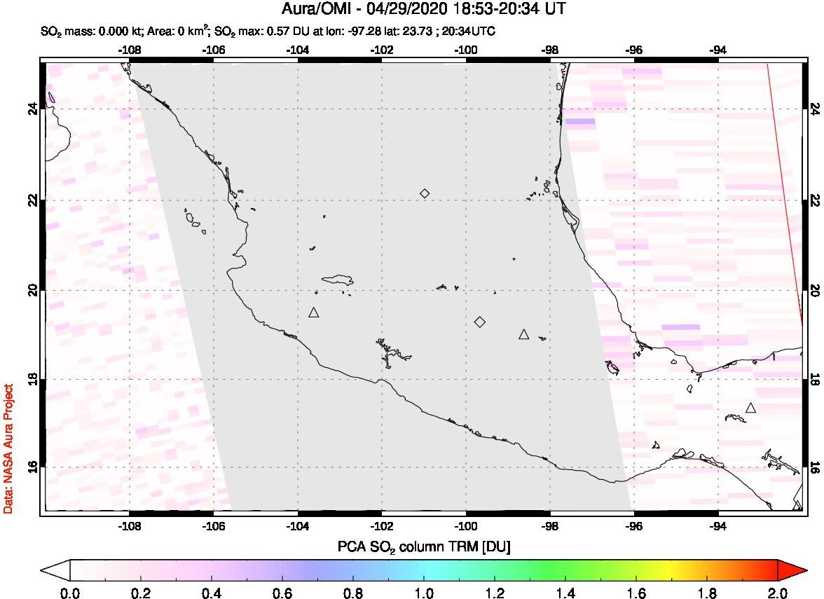 A sulfur dioxide image over Mexico on Apr 29, 2020.