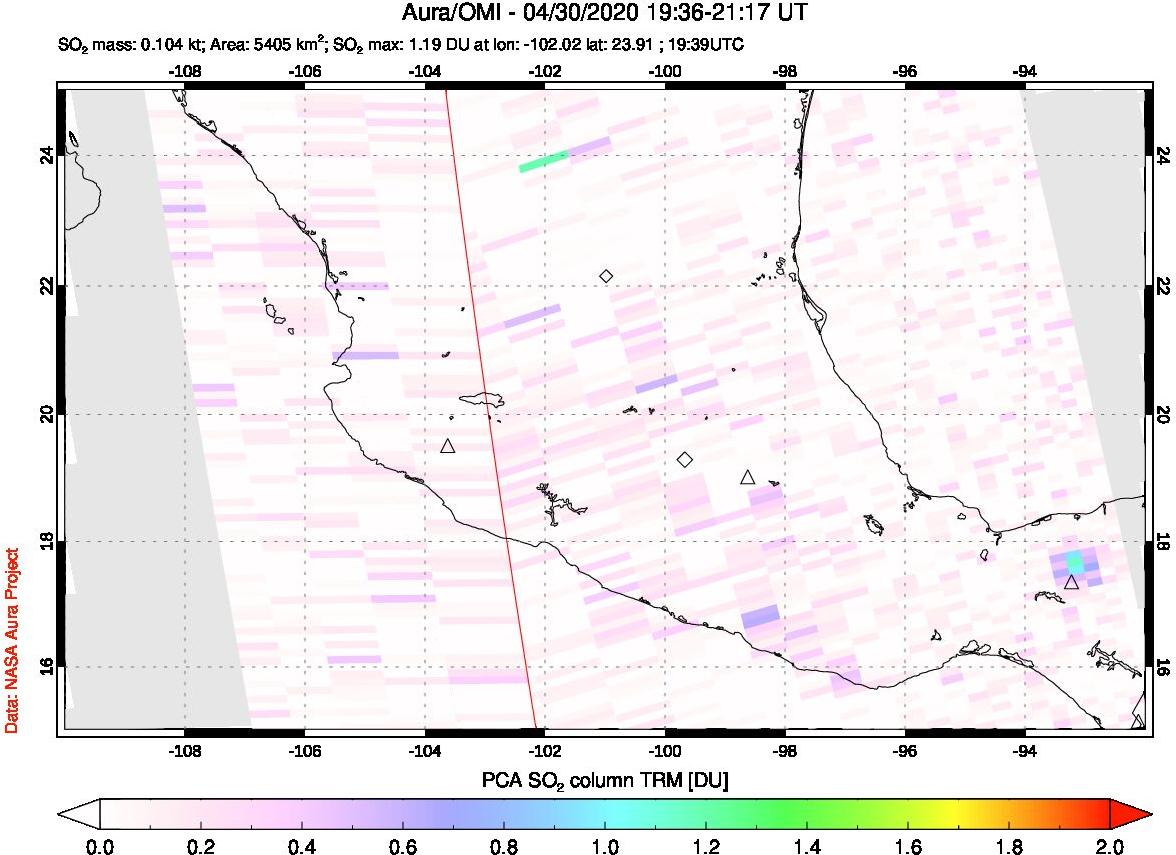 A sulfur dioxide image over Mexico on Apr 30, 2020.