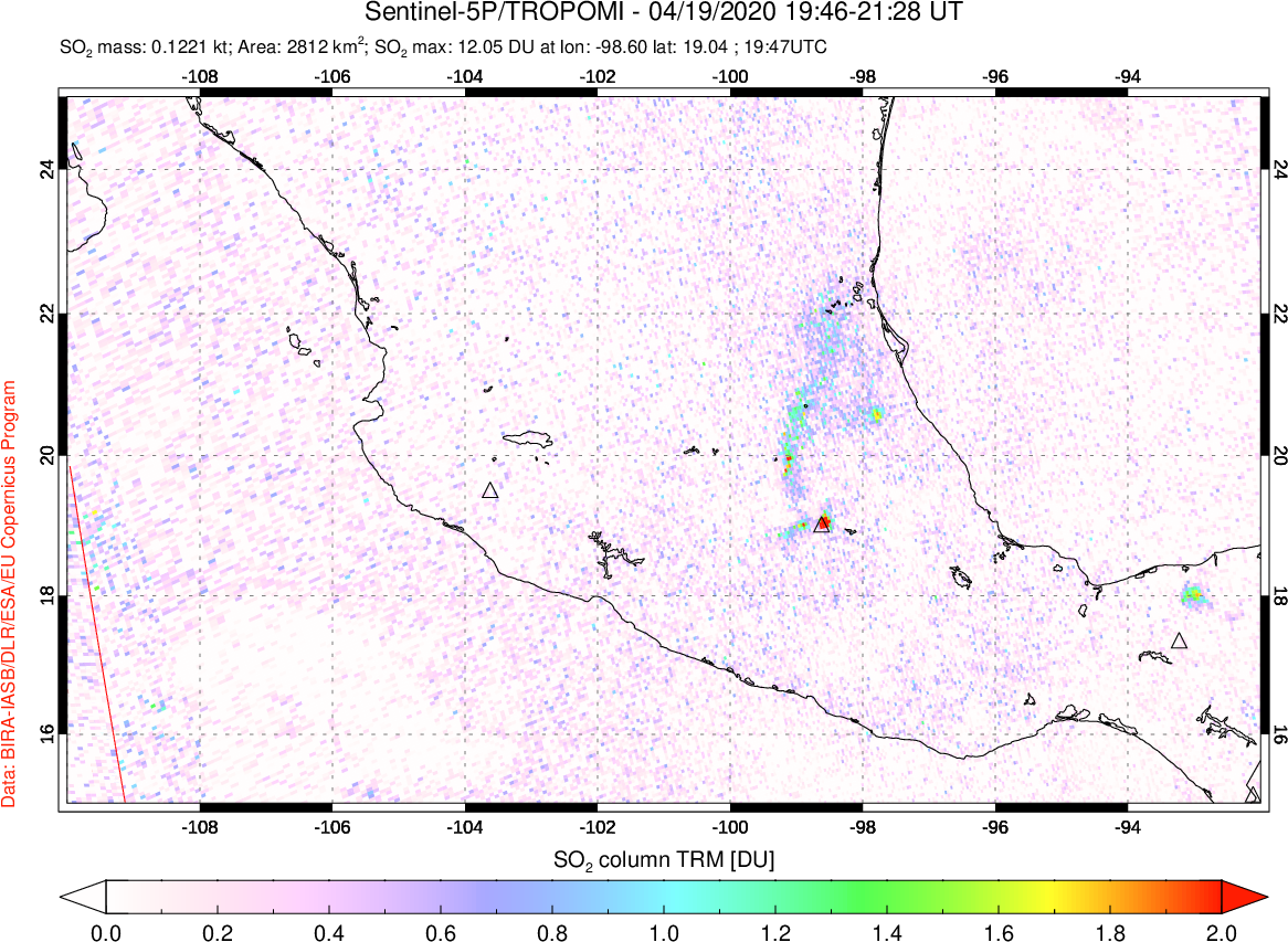 A sulfur dioxide image over Mexico on Apr 19, 2020.