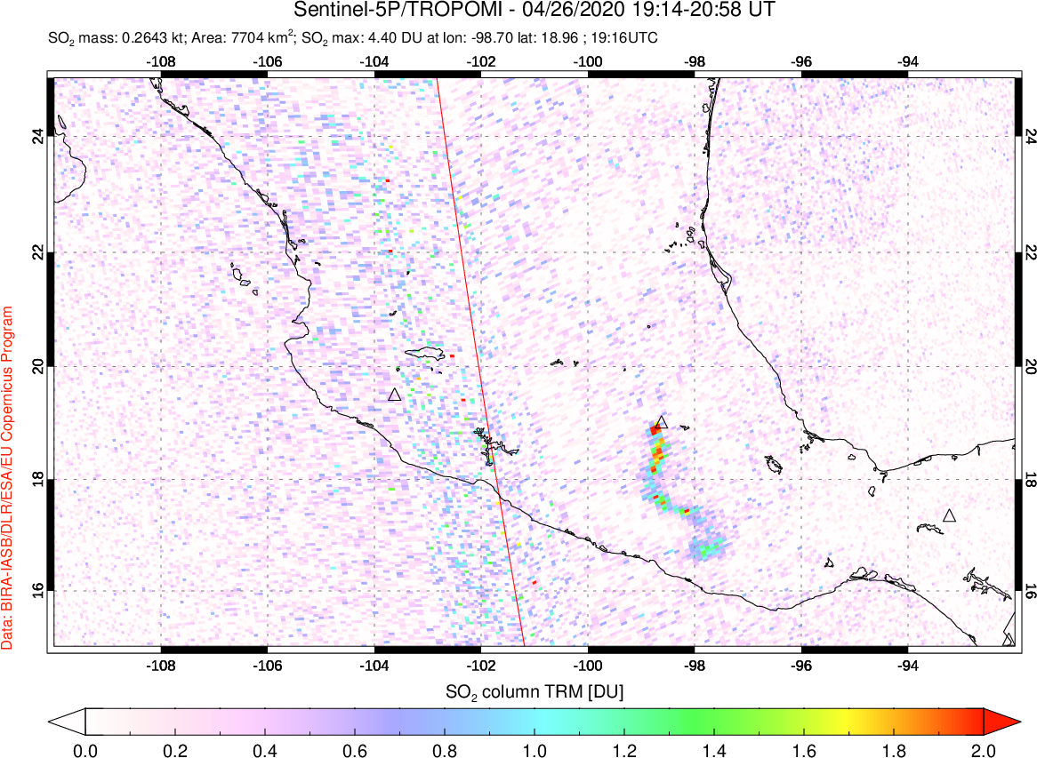 A sulfur dioxide image over Mexico on Apr 26, 2020.