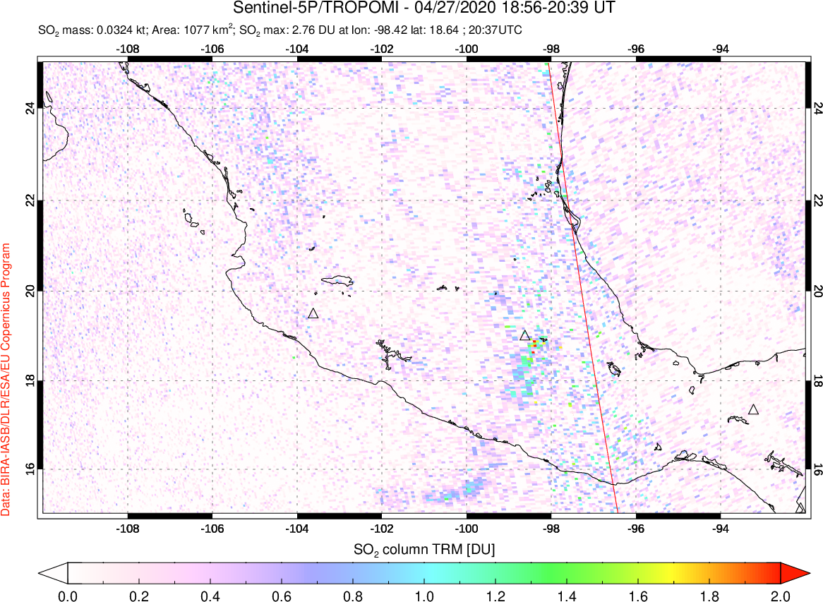 A sulfur dioxide image over Mexico on Apr 27, 2020.