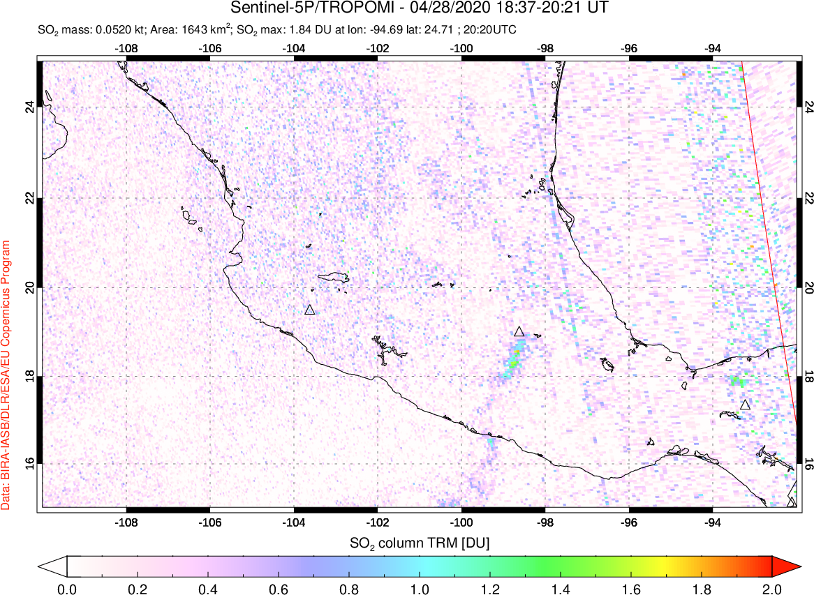 A sulfur dioxide image over Mexico on Apr 28, 2020.
