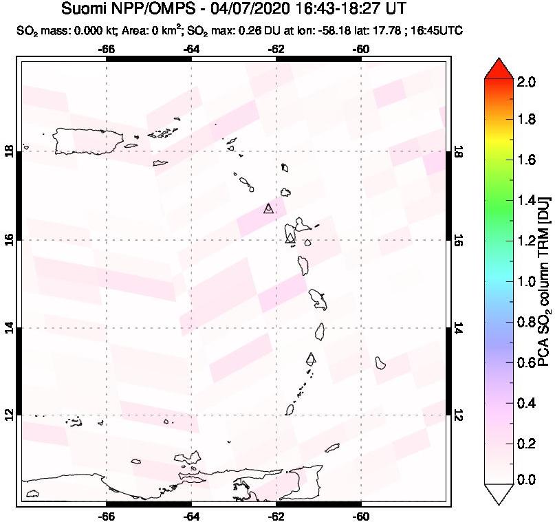 A sulfur dioxide image over Montserrat, West Indies on Apr 07, 2020.