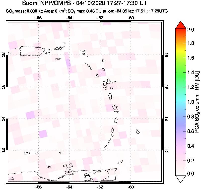 A sulfur dioxide image over Montserrat, West Indies on Apr 10, 2020.