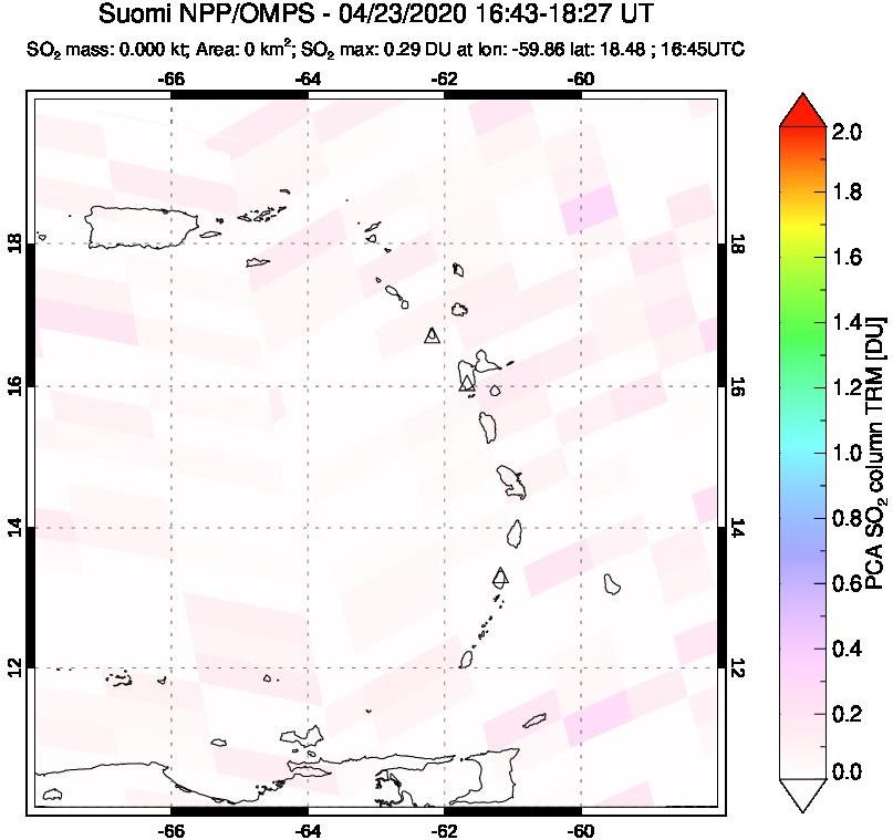 A sulfur dioxide image over Montserrat, West Indies on Apr 23, 2020.