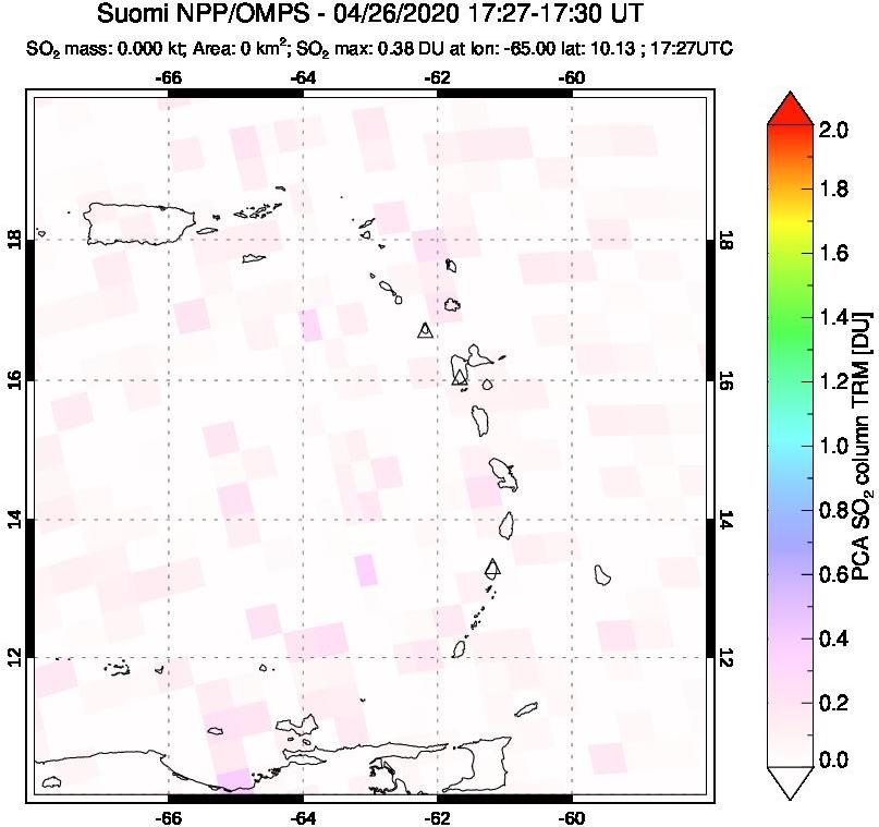 A sulfur dioxide image over Montserrat, West Indies on Apr 26, 2020.