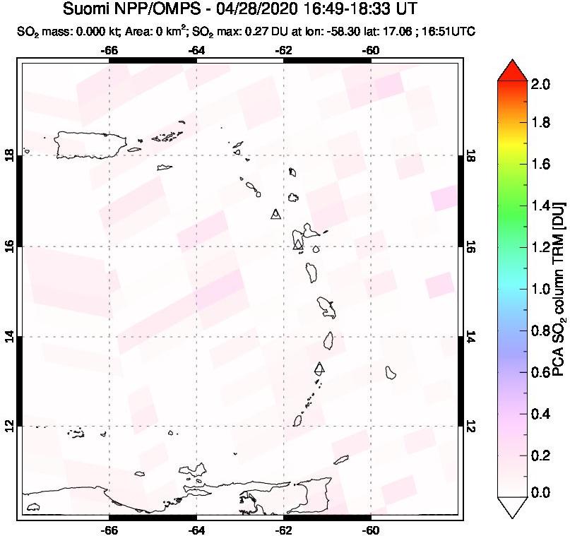 A sulfur dioxide image over Montserrat, West Indies on Apr 28, 2020.