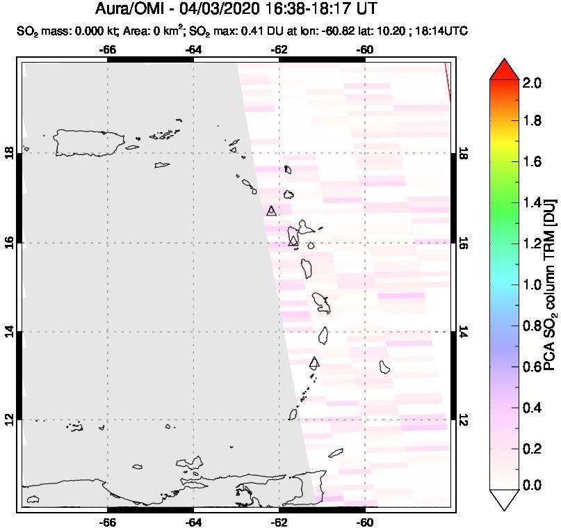 A sulfur dioxide image over Montserrat, West Indies on Apr 03, 2020.