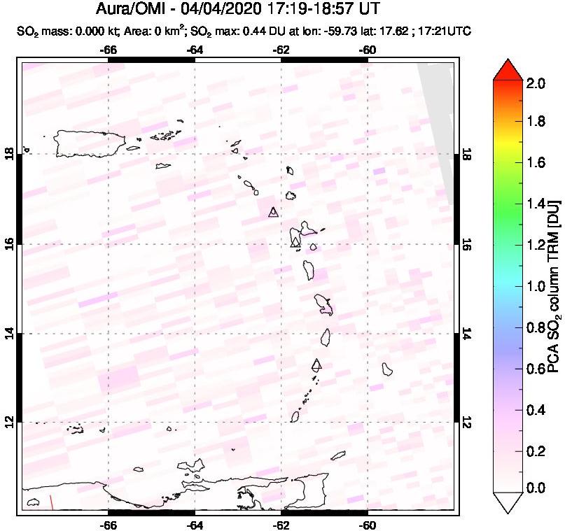 A sulfur dioxide image over Montserrat, West Indies on Apr 04, 2020.