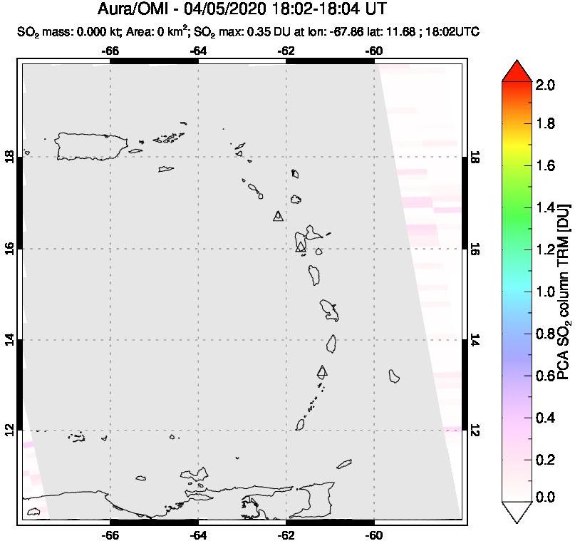 A sulfur dioxide image over Montserrat, West Indies on Apr 05, 2020.