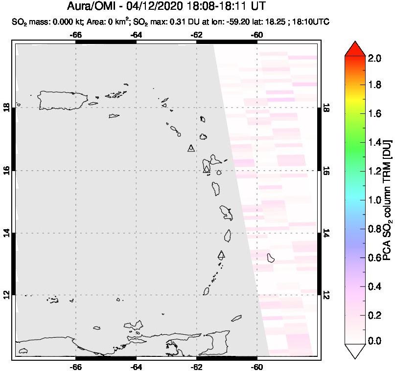 A sulfur dioxide image over Montserrat, West Indies on Apr 12, 2020.