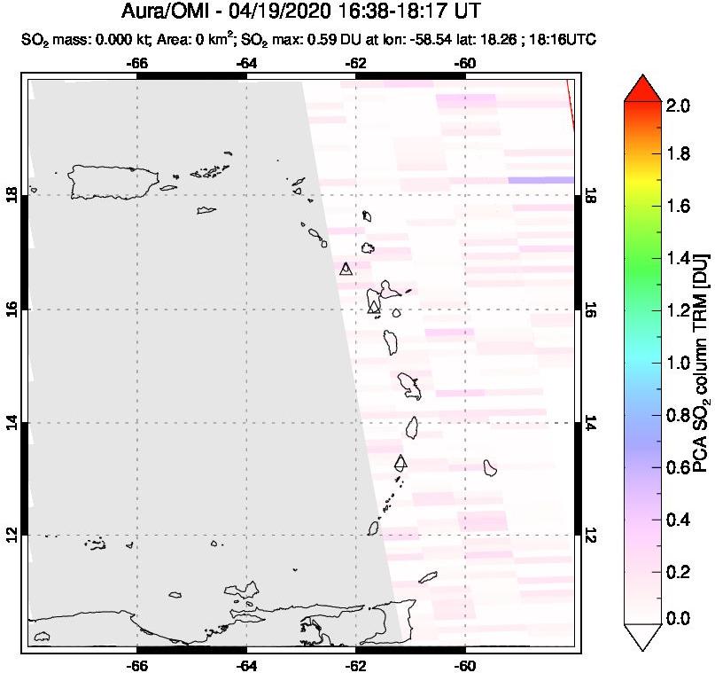 A sulfur dioxide image over Montserrat, West Indies on Apr 19, 2020.