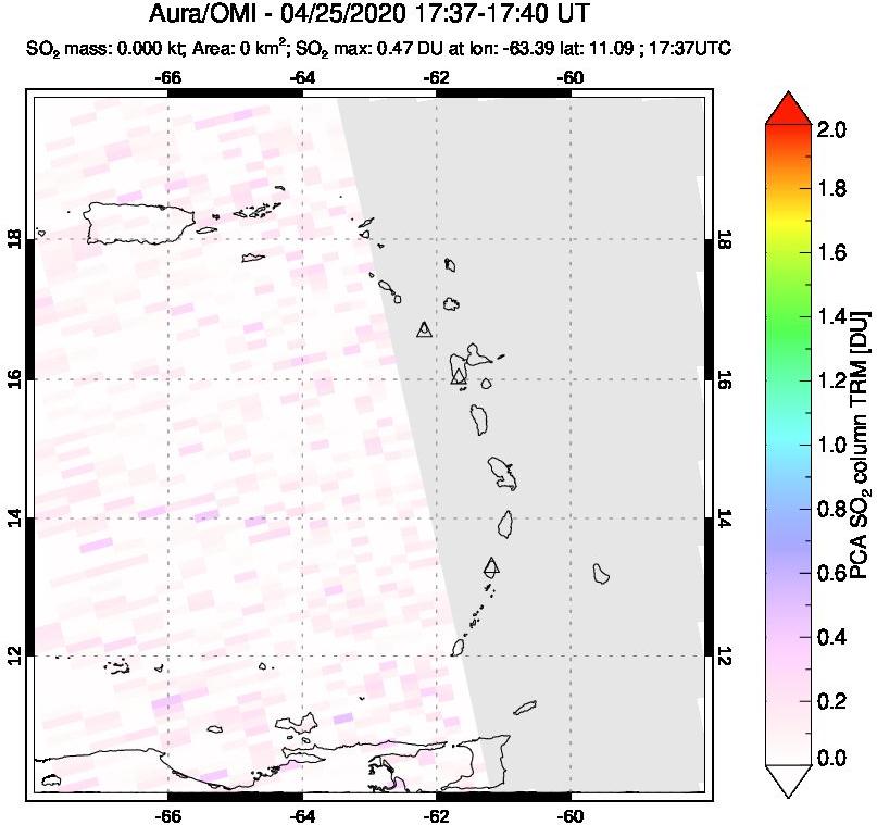 A sulfur dioxide image over Montserrat, West Indies on Apr 25, 2020.