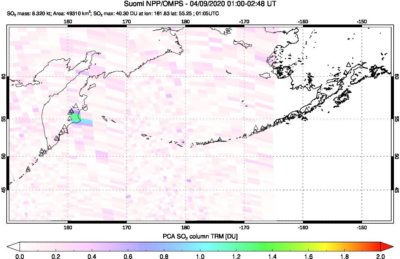 A sulfur dioxide image over North Pacific on Apr 09, 2020.