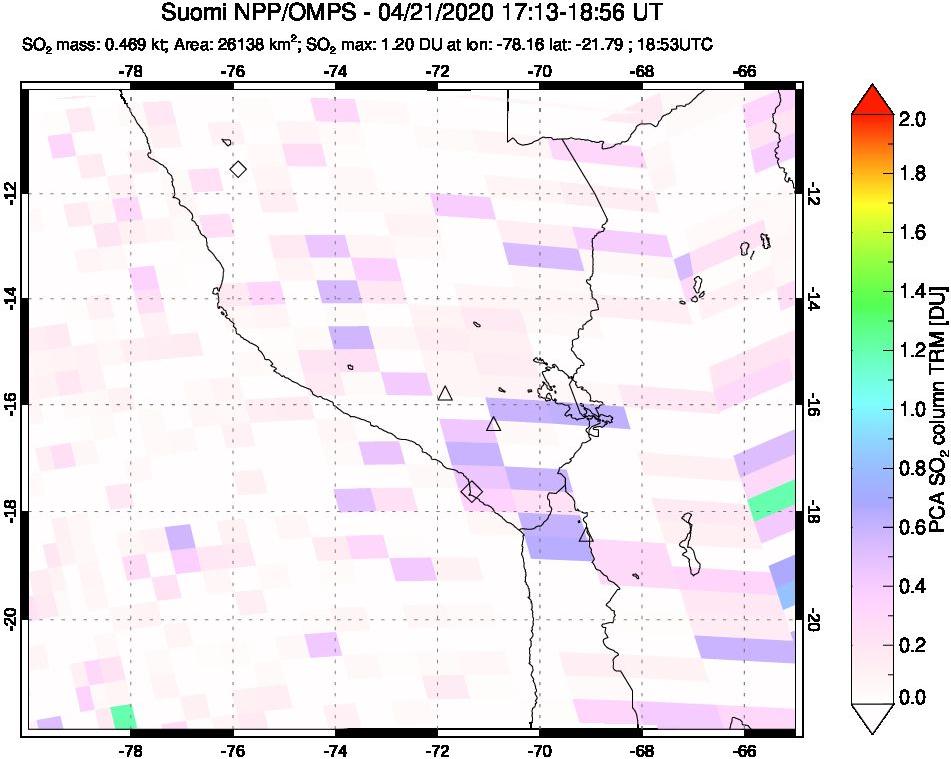 A sulfur dioxide image over Peru on Apr 21, 2020.